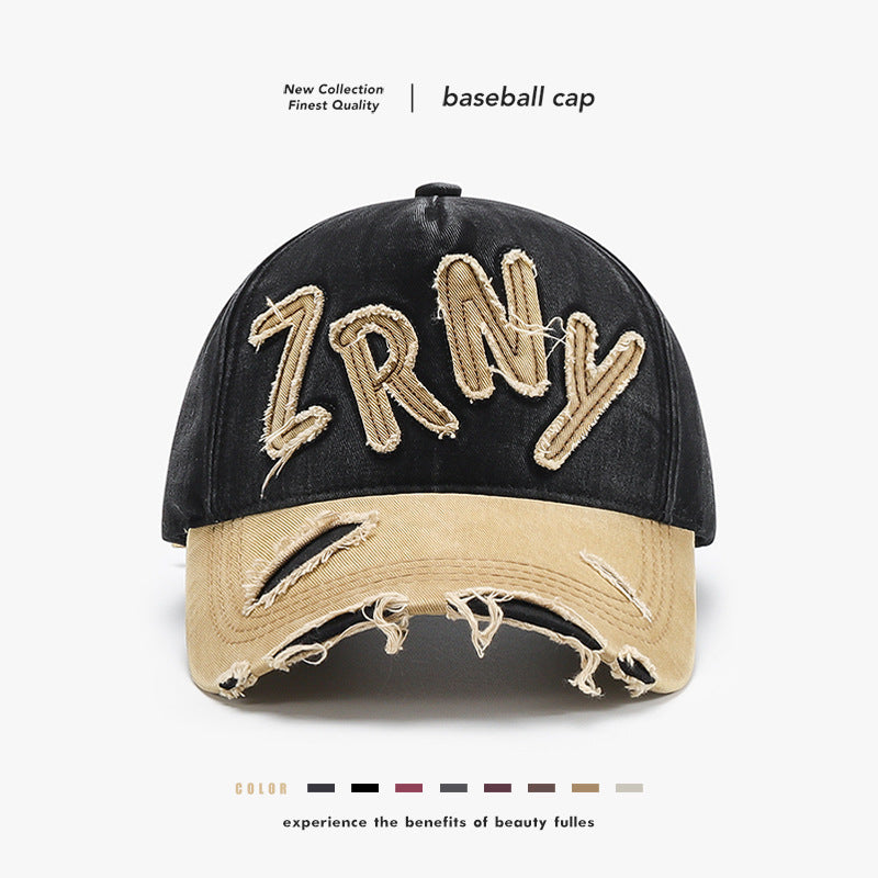 Embroidered patch peaked washed retro cap