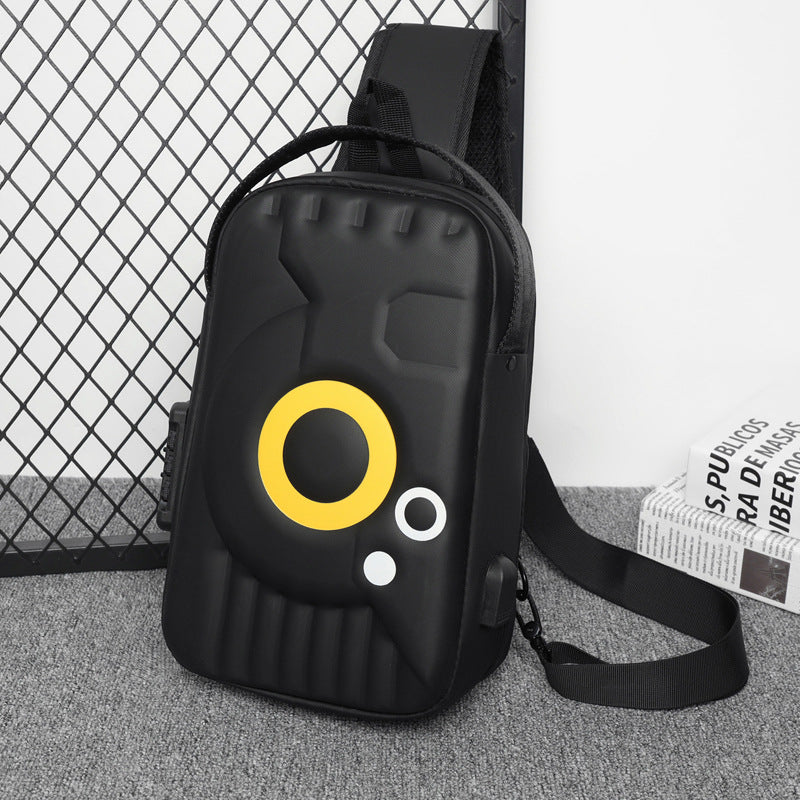 Mens Hard Shell Crossbody Anti-theft Motorcycle Shoulder Bag with Lock