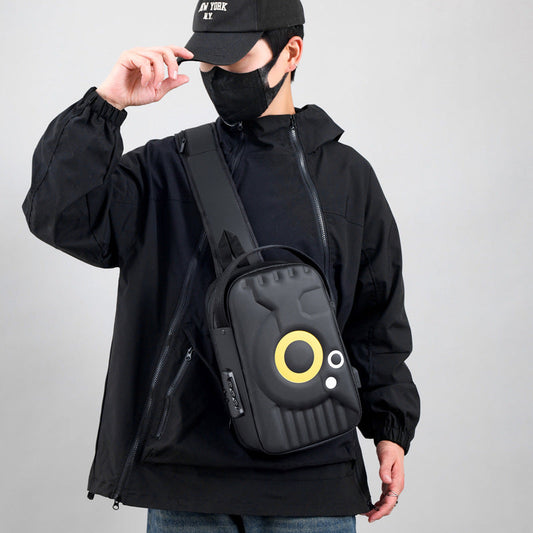 Mens Hard Shell Crossbody Anti-theft Motorcycle Shoulder Bag with Lock