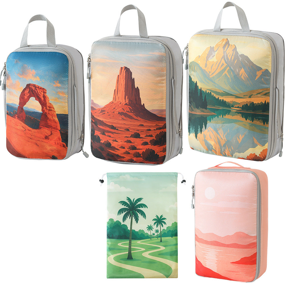 Printed travel pouch compression 5pcs set Travel Storage Bag