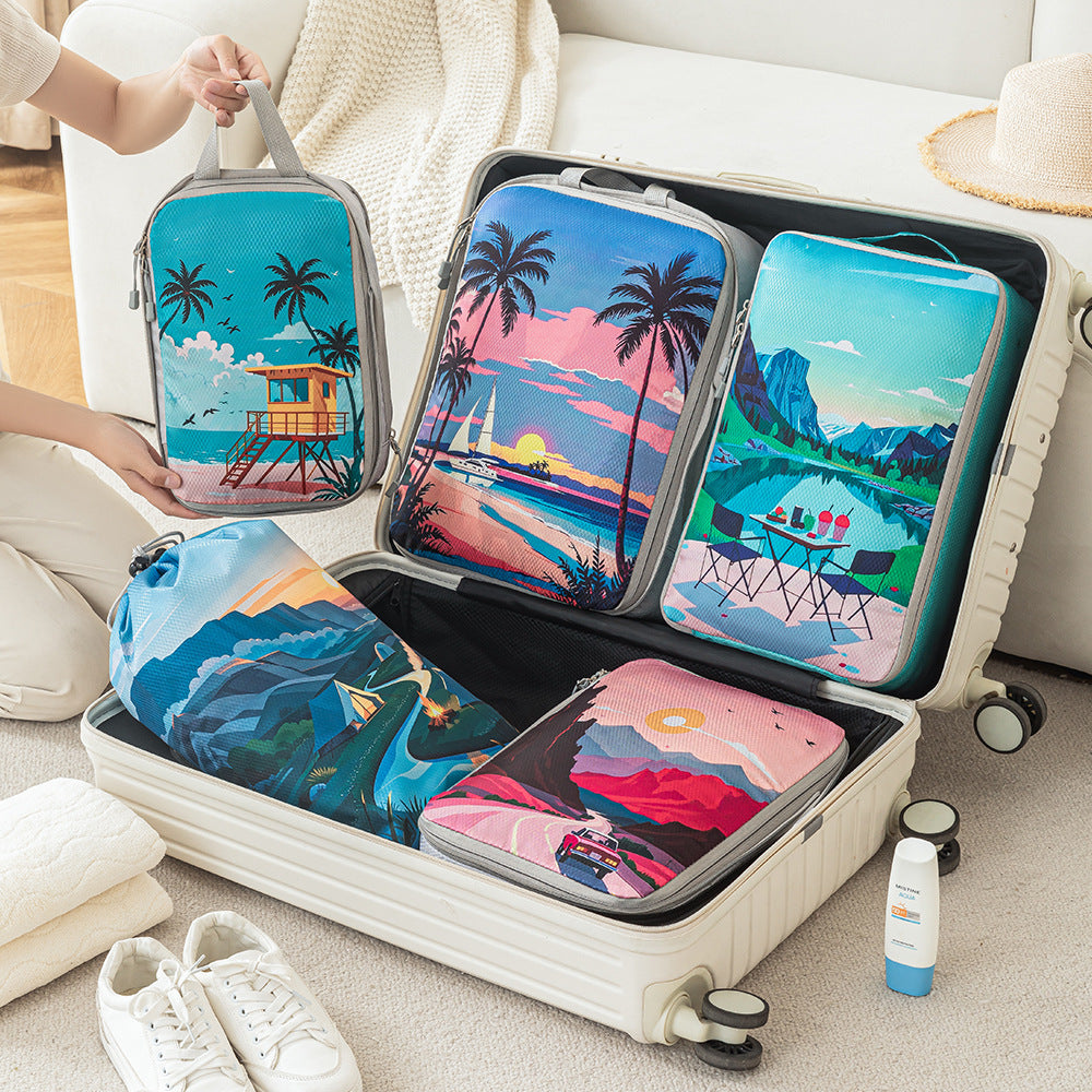 Printed travel pouch compression 5pcs set Travel Storage Bag