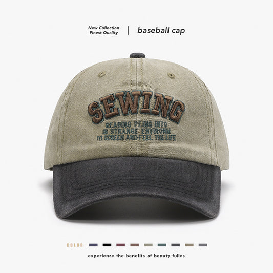 Lettered three-dimensional embroidery color-block washed soft top baseball cap