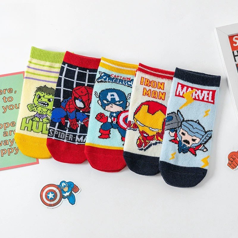 Super Hero Printed 5 Pieces Set Soft and Comfortable Cotton Socks for Kids