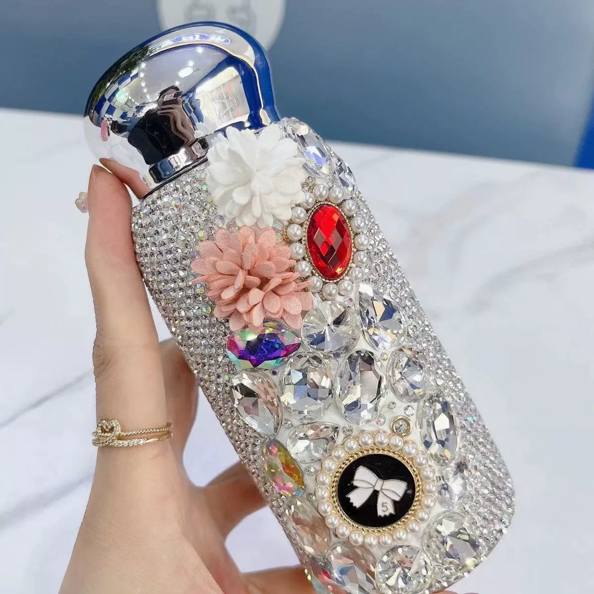High-quality stainless steel diamond-set thermal portable water bottle