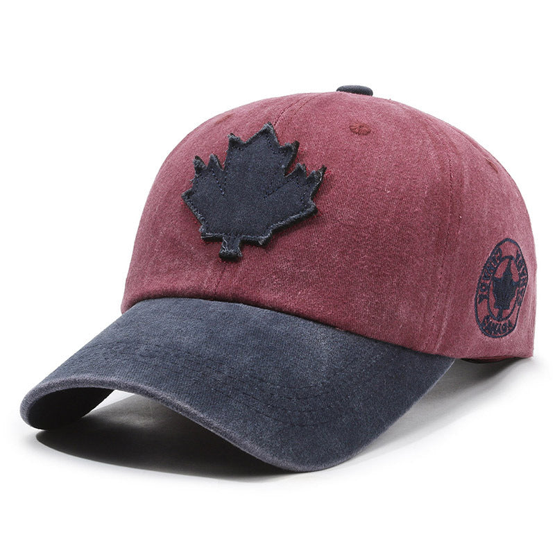 Maple leaf patch washed outdoor cotton baseball cap