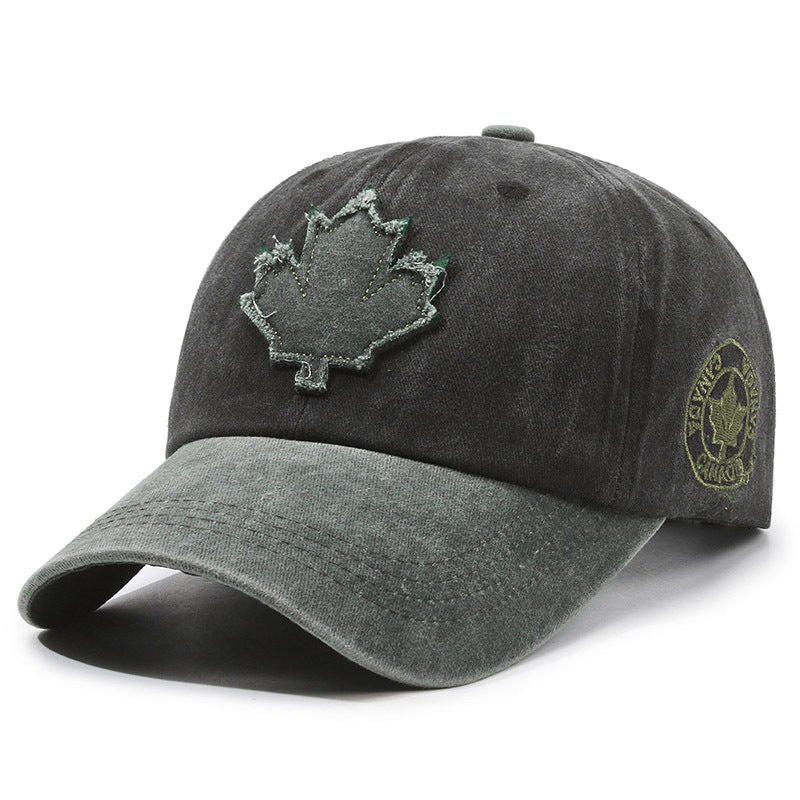 Maple leaf patch washed outdoor cotton baseball cap