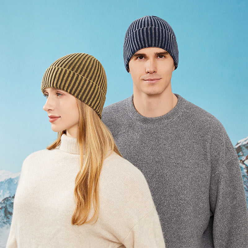 Graphite wash distressed knitted solid color beanie hat