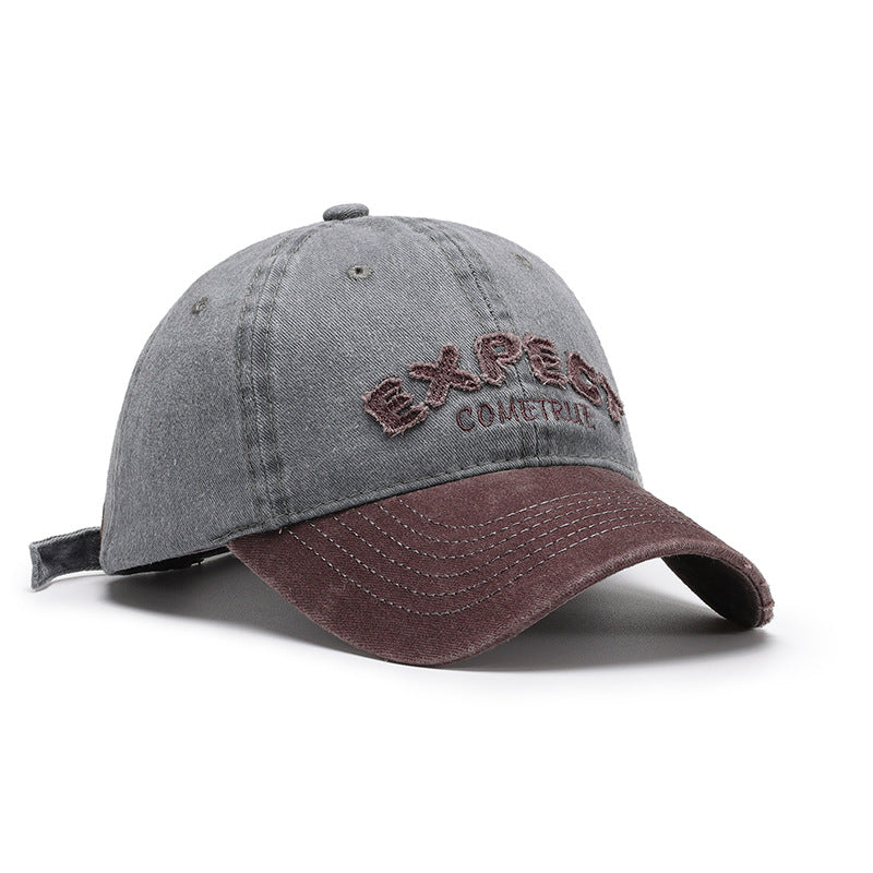 Letter patch embroidery color blocking washed soft top baseball cap