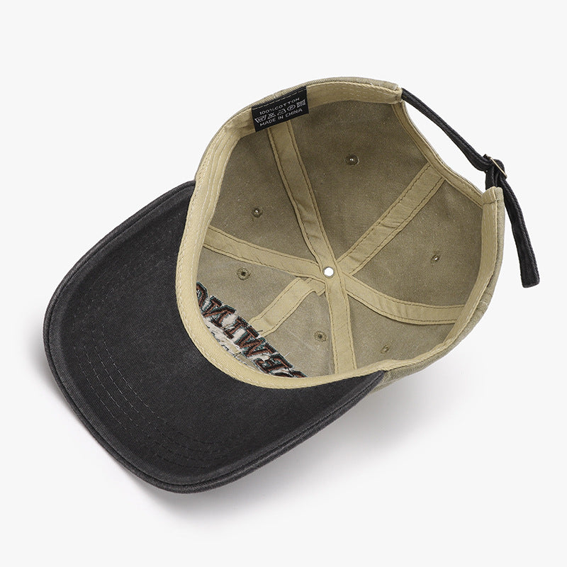 Lettered three-dimensional embroidery color-block washed soft top baseball cap