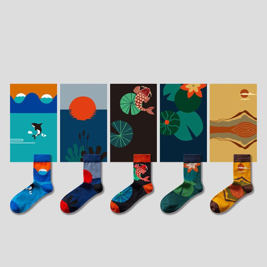 5 Pair set cartoon color trend Autumn and spring socks for men & women