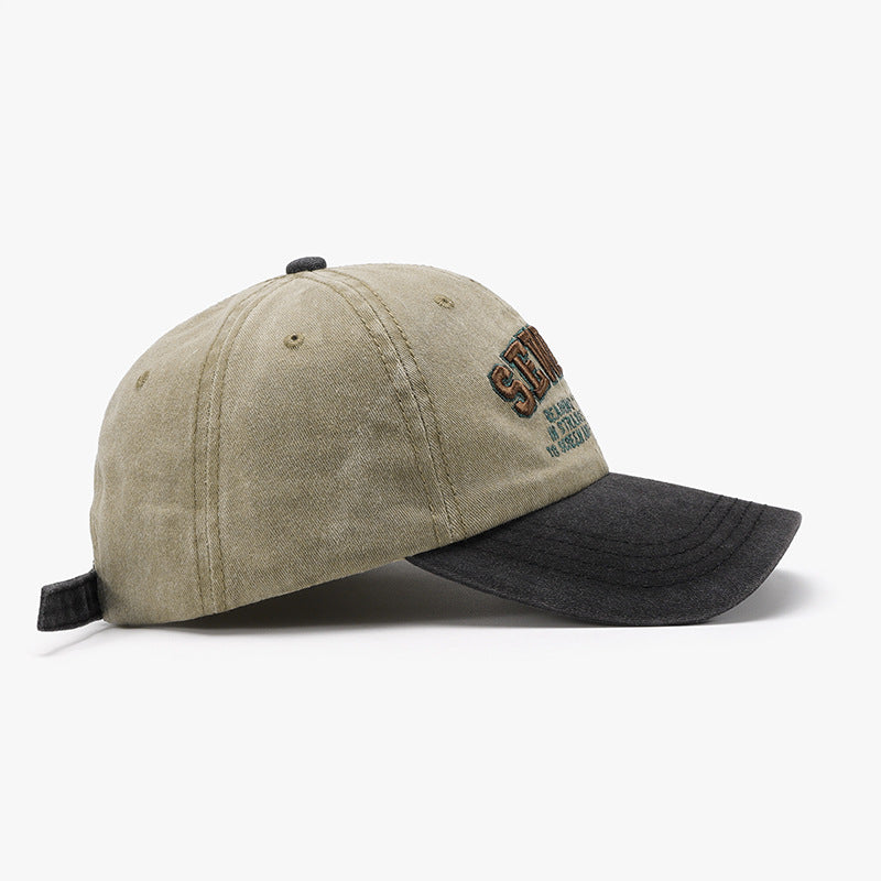 Lettered three-dimensional embroidery color-block washed soft top baseball cap