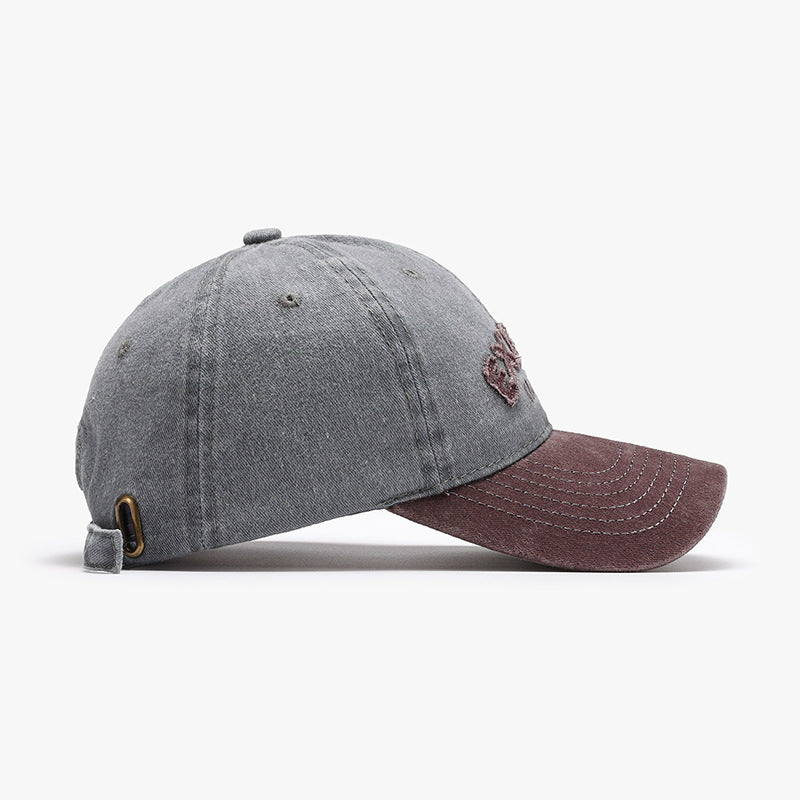 Letter patch embroidery color blocking washed soft top baseball cap