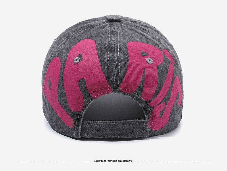 New Versatile Old Wash Denim Soft Top Printed Baseball Cap