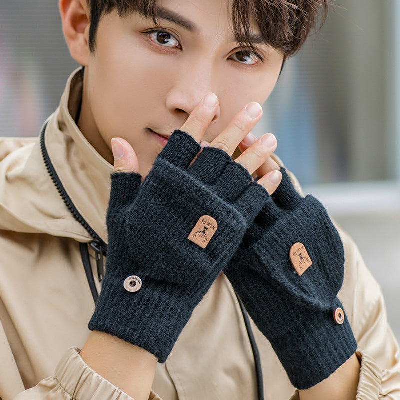 Knitting Thick Winter Indoor Hand Warmers and Screen Touch Half Finger Gloves