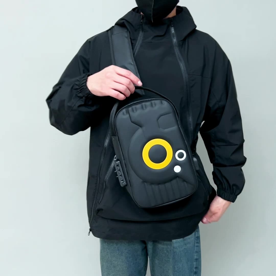 Mens Hard Shell Crossbody Anti-theft Motorcycle Shoulder Bag with Lock