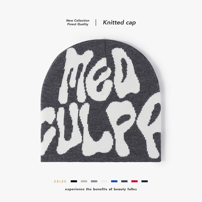 Letter jacquard knitted outdoor warm stylish beanie