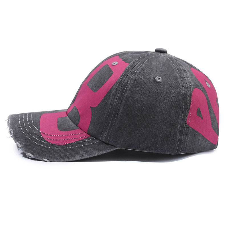 New Versatile Old Wash Denim Soft Top Printed Baseball Cap