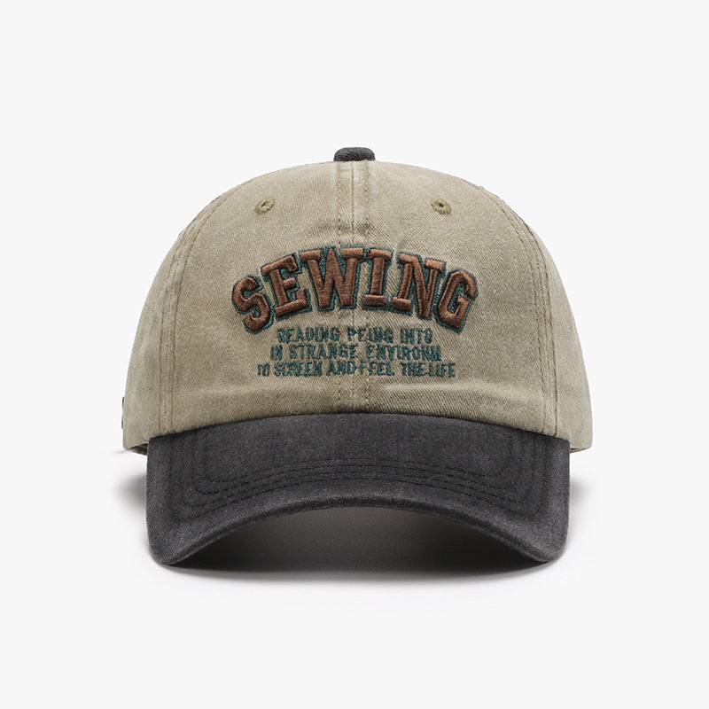 Lettered three-dimensional embroidery color-block washed soft top baseball cap