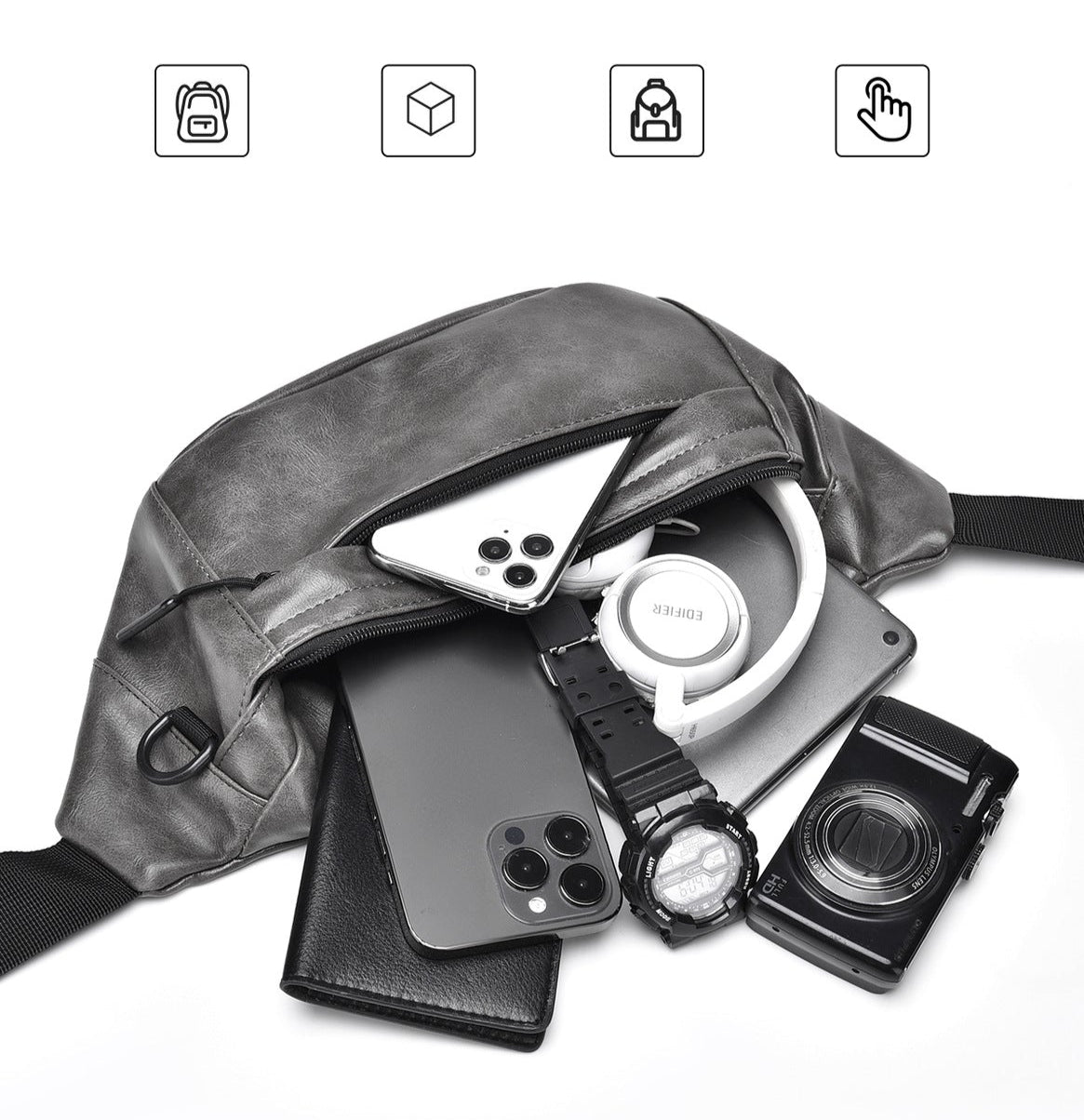 Mens Casual Waist Chest Crossbody Shoulder Bag with Multi-layer Capacity