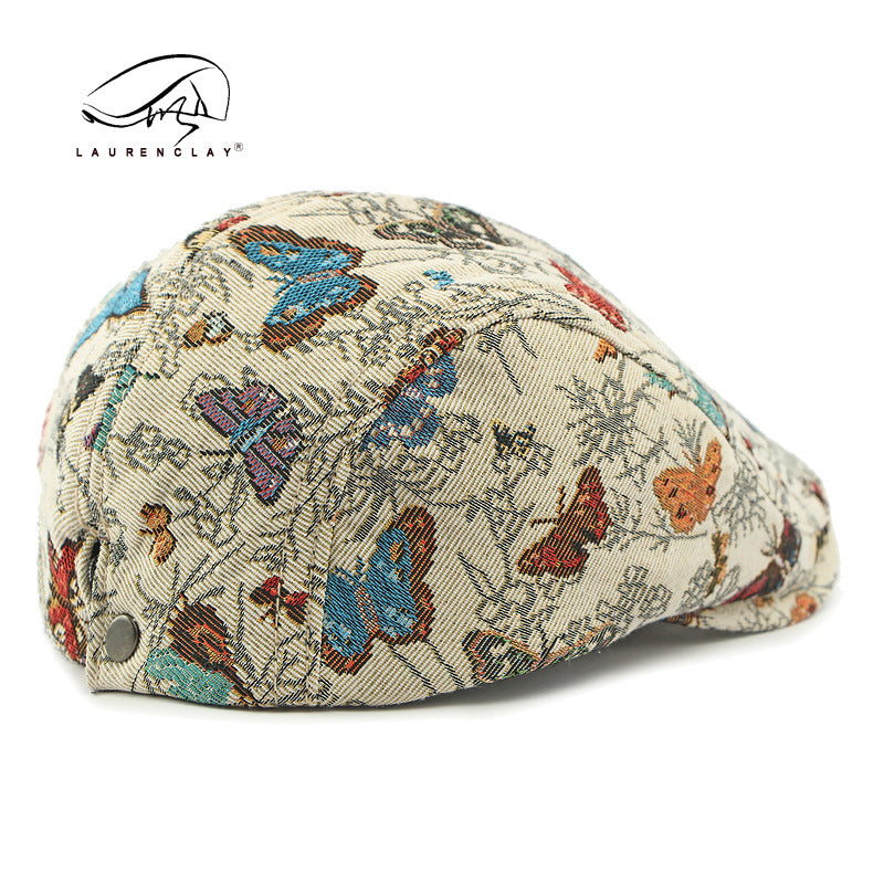 All Season New Butterfly Embroidery Ethnic Style Beret Cap