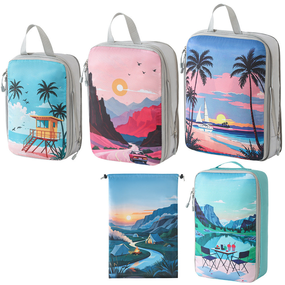 Printed travel pouch compression 5pcs set Travel Storage Bag