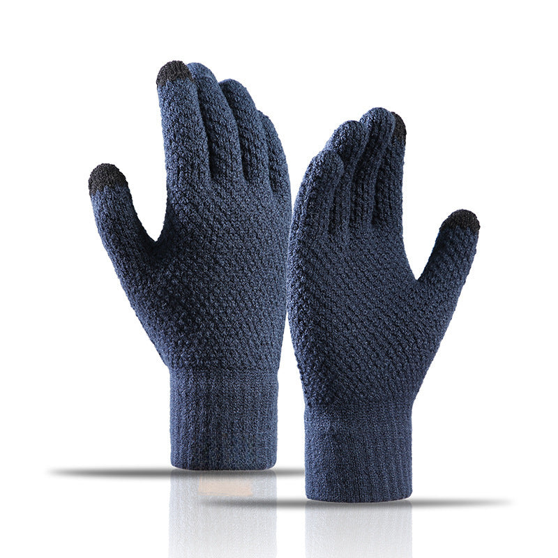 Fleece thickened warm wool knitted winter gloves
