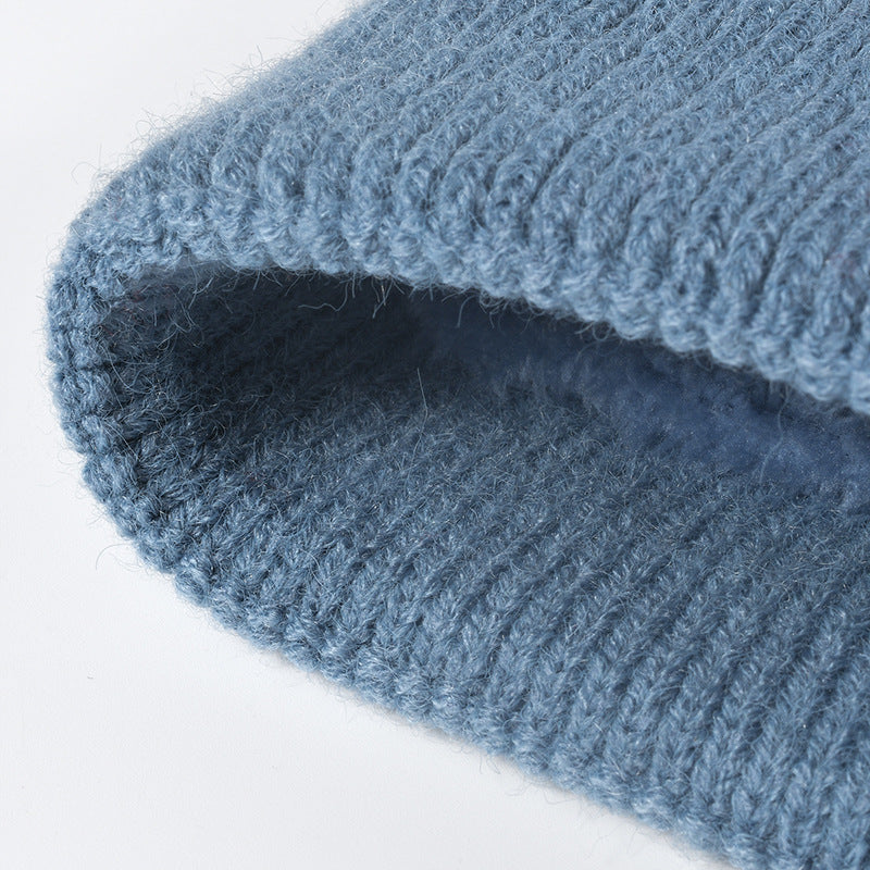 Color-block velvet thickened winter woolen hat