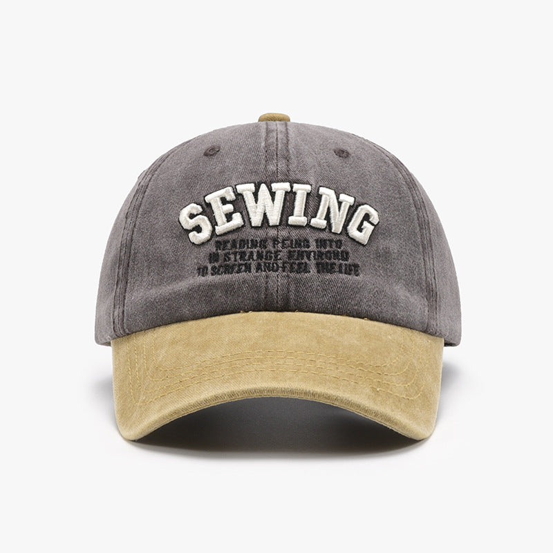 Lettered three-dimensional embroidery color-block washed soft top baseball cap