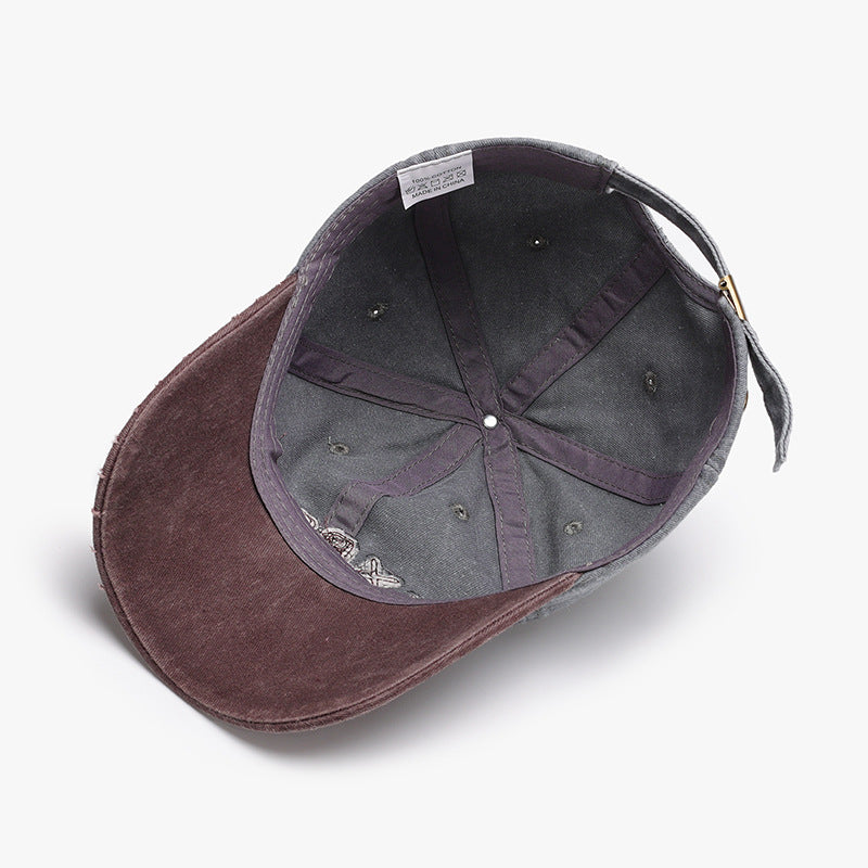 Letter patch embroidery color blocking washed soft top baseball cap