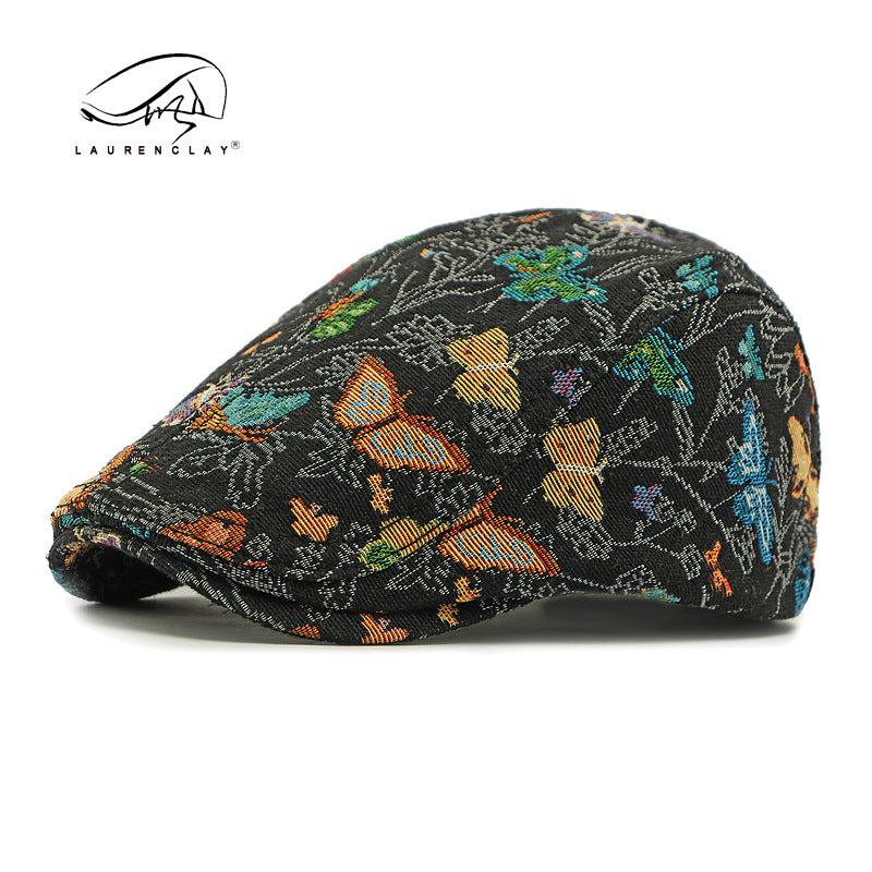 All Season New Butterfly Embroidery Ethnic Style Beret Cap