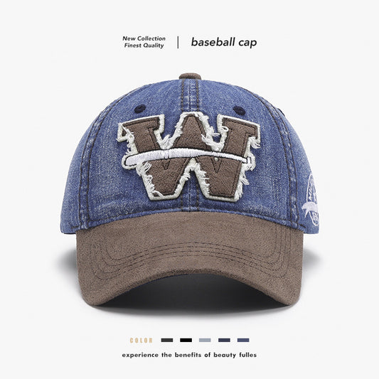 Letter patch color blocking men's and women's versatile breathable soft top baseball cap