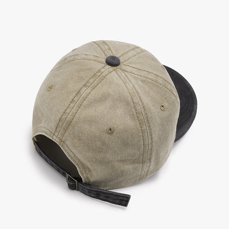 Lettered three-dimensional embroidery color-block washed soft top baseball cap