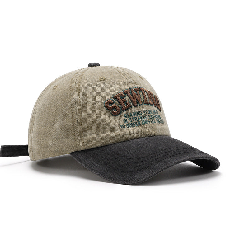 Lettered three-dimensional embroidery color-block washed soft top baseball cap