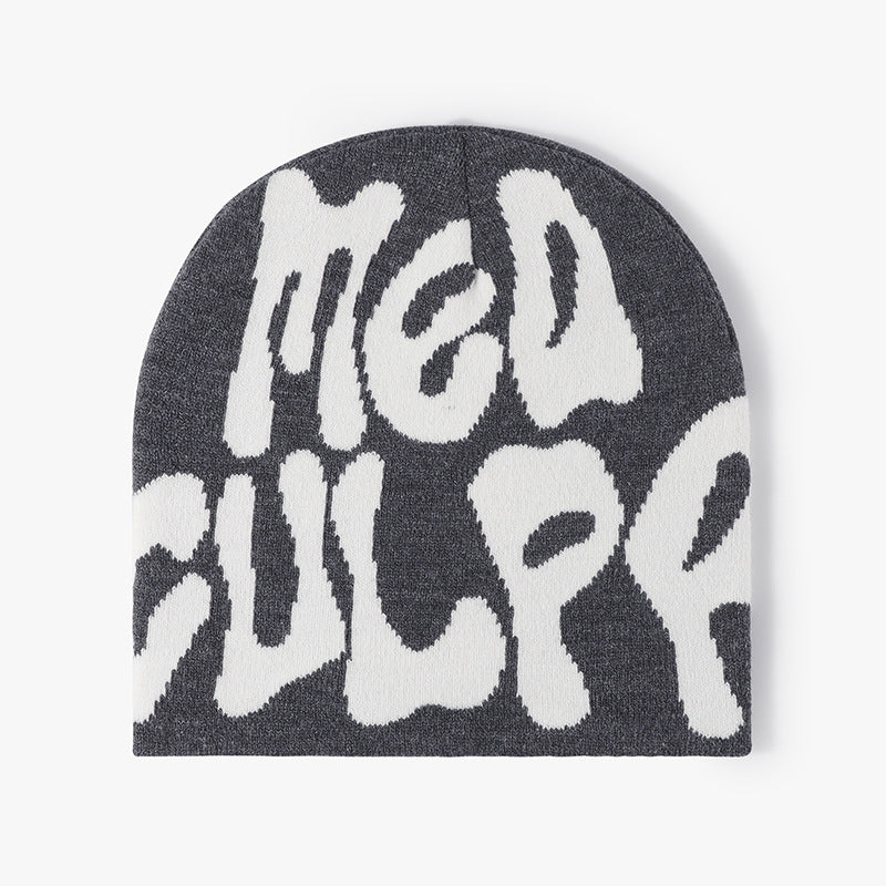 Letter jacquard knitted outdoor warm stylish beanie