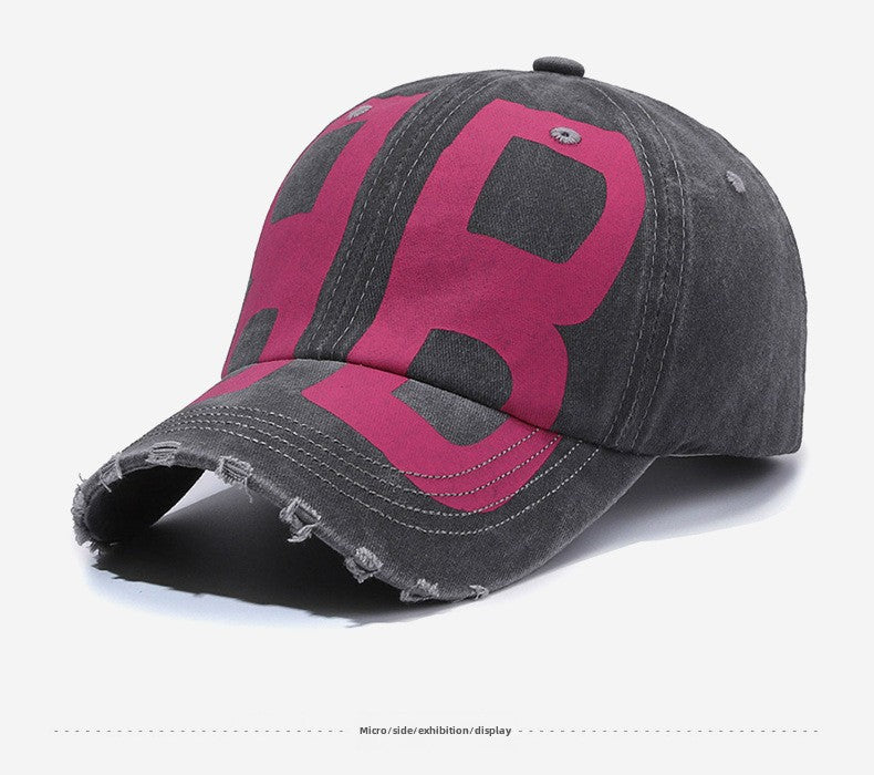New Versatile Old Wash Denim Soft Top Printed Baseball Cap