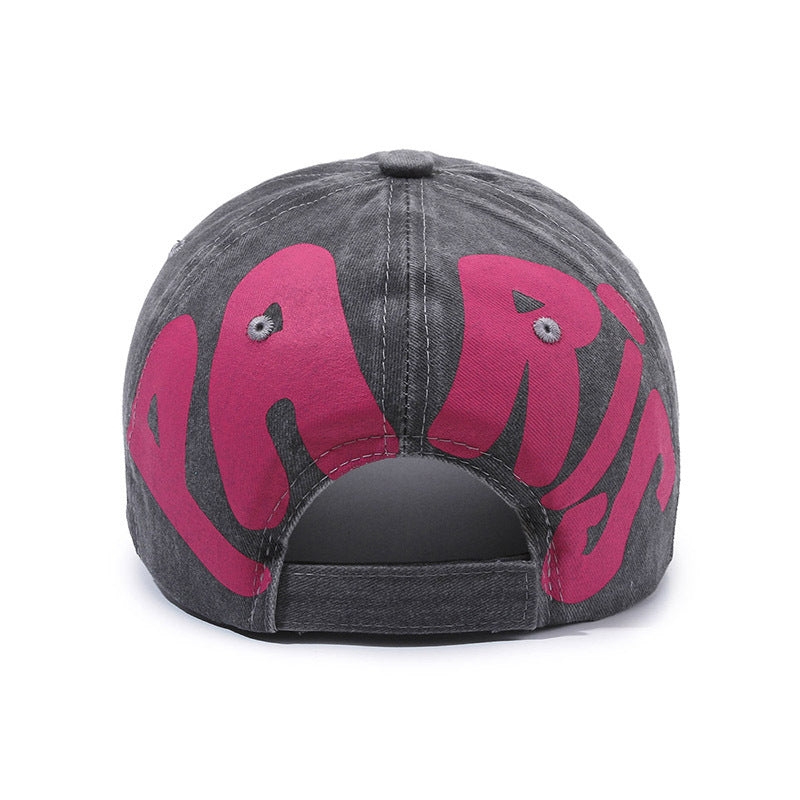New Versatile Old Wash Denim Soft Top Printed Baseball Cap