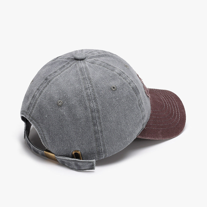 Letter patch embroidery color blocking washed soft top baseball cap