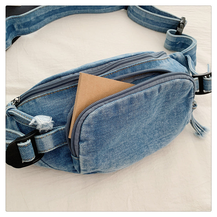 Unisex Trendy Pure Denim Crossbody Large Capacity Chest & Waist Bag
