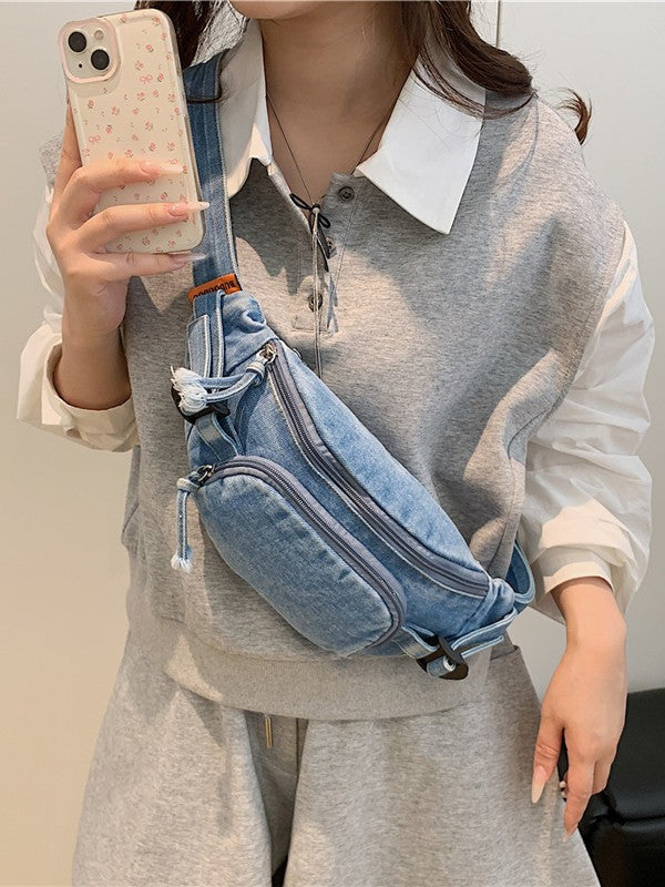 Denim Chest Crossbody Waist Bag Japanese Style