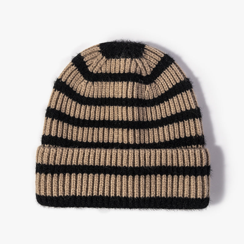 Knitted Striped Rolled Outdoor Warm Thickened Woolen Beanie