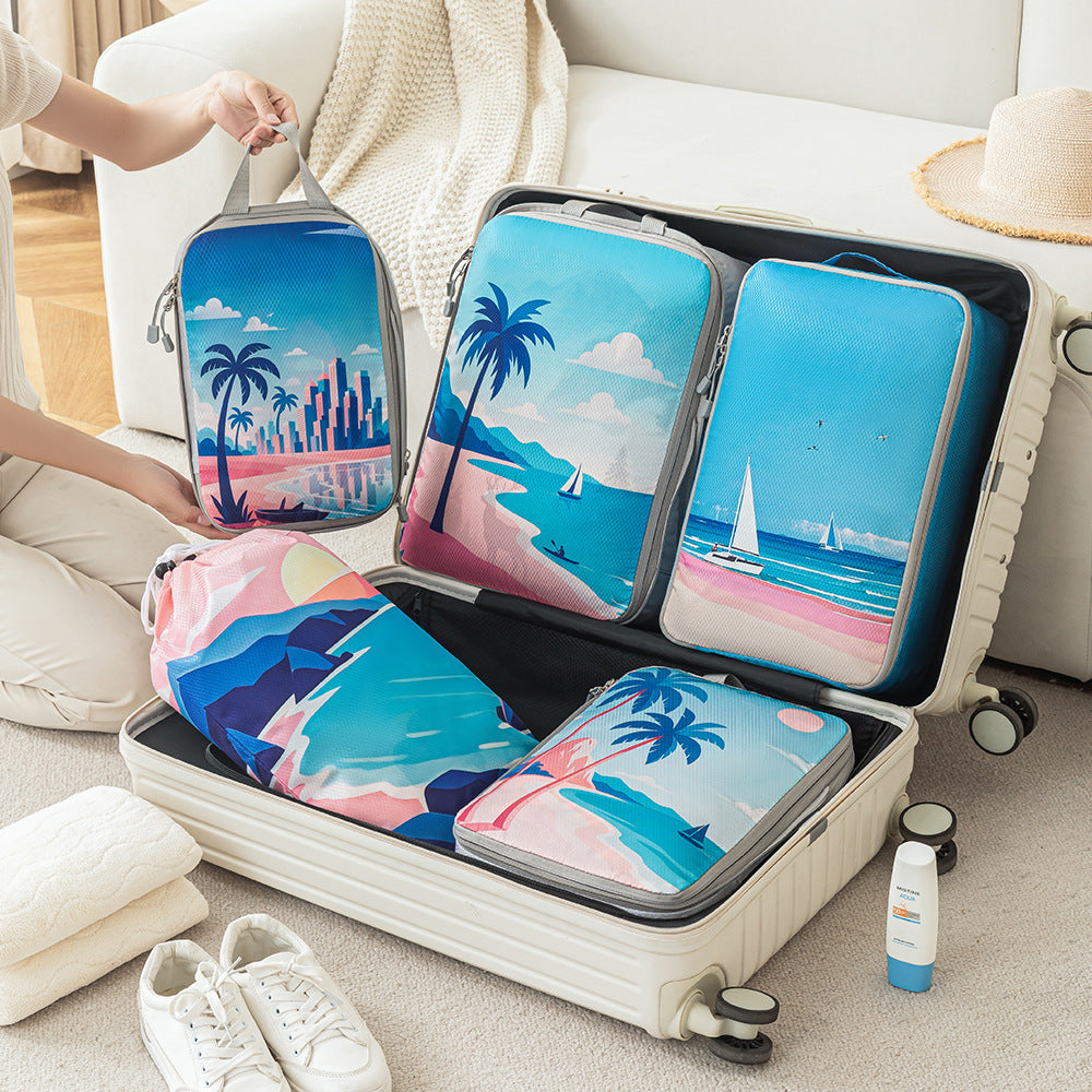 Printed travel pouch compression 5pcs set Travel Storage Bag