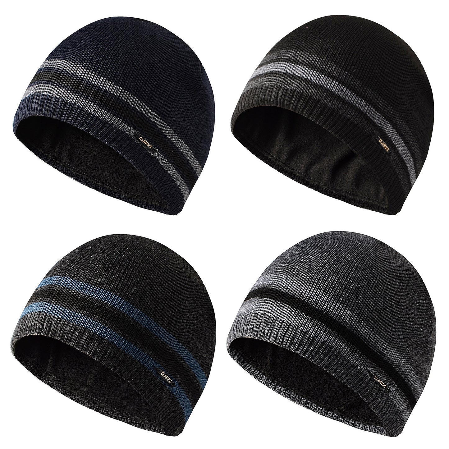 Men's Fleece Knit with Straight Rim Beanie Hat