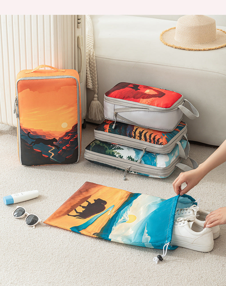 Printed travel pouch compression 5pcs set Travel Storage Bag