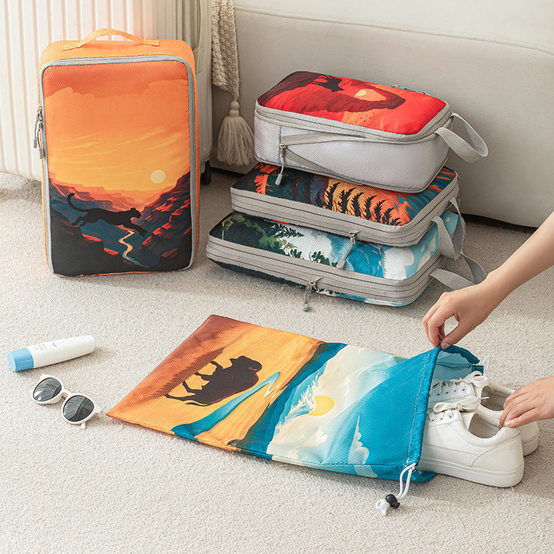 Printed travel pouch compression 5pcs set Travel Storage Bag