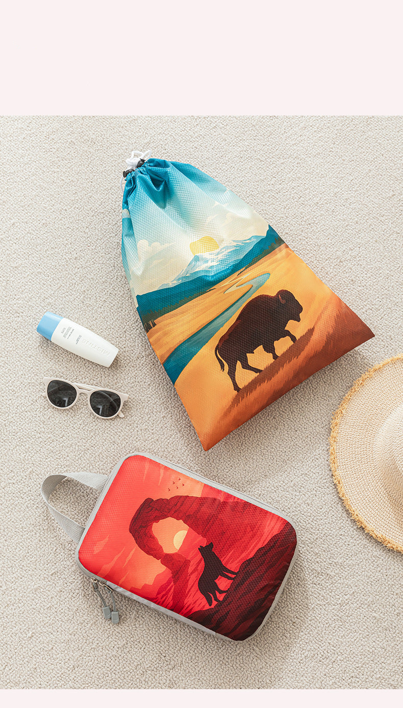Printed travel pouch compression 5pcs set Travel Storage Bag