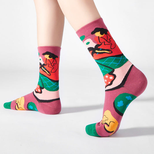 5 Pair set cartoon color trend all season socks for men & women