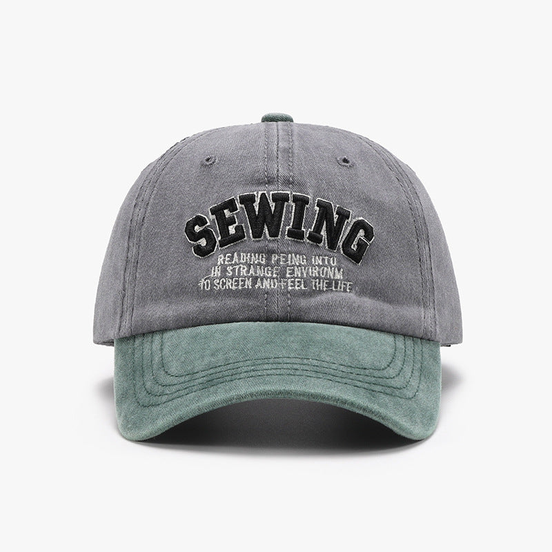 Lettered three-dimensional embroidery color-block washed soft top baseball cap