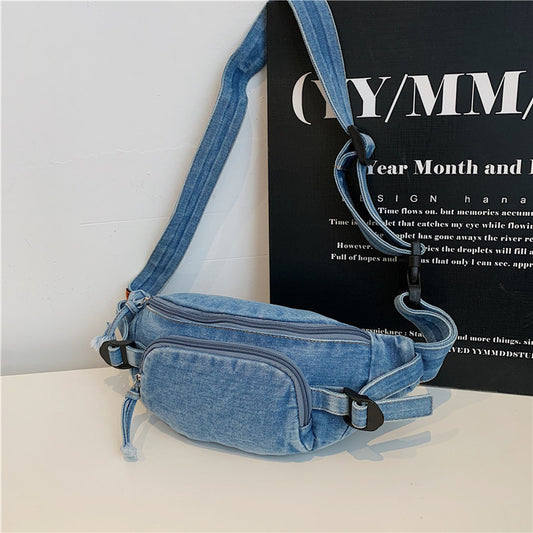 Unisex Trendy Pure Denim Crossbody Large Capacity Chest & Waist Bag