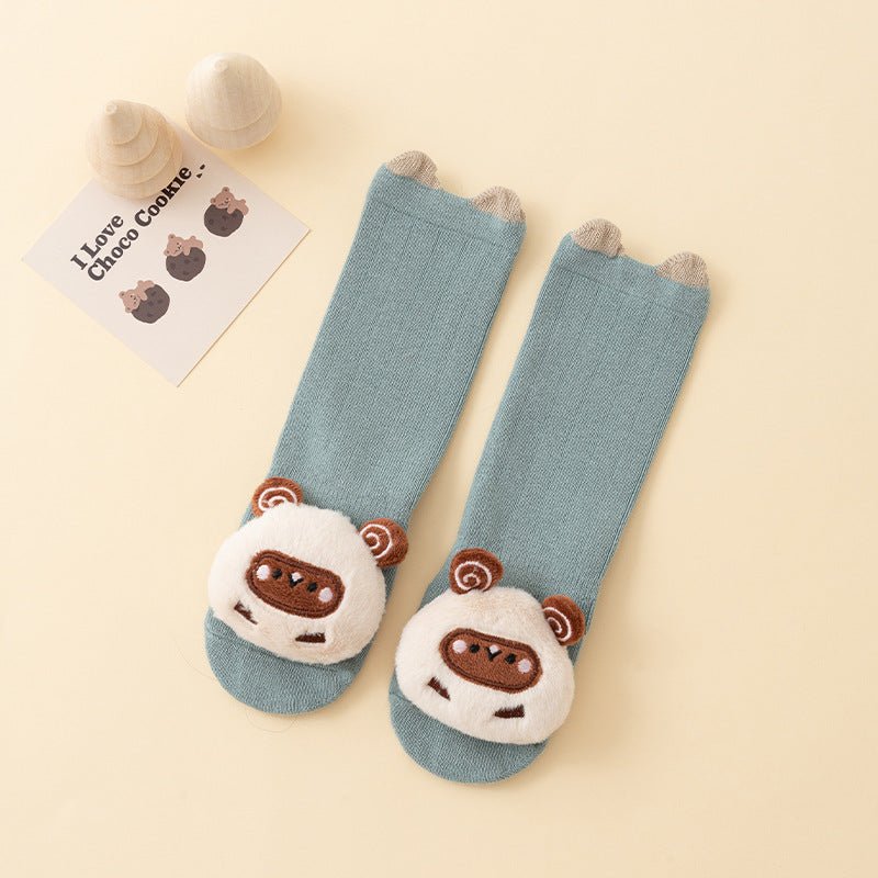 Cute Bear All Seasons Breathable Knee Socks with Non-Slippery Pad for Baby