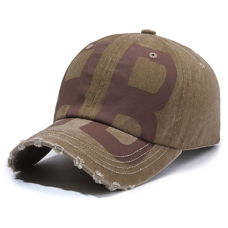 New Versatile Old Wash Denim Soft Top Printed Baseball Cap